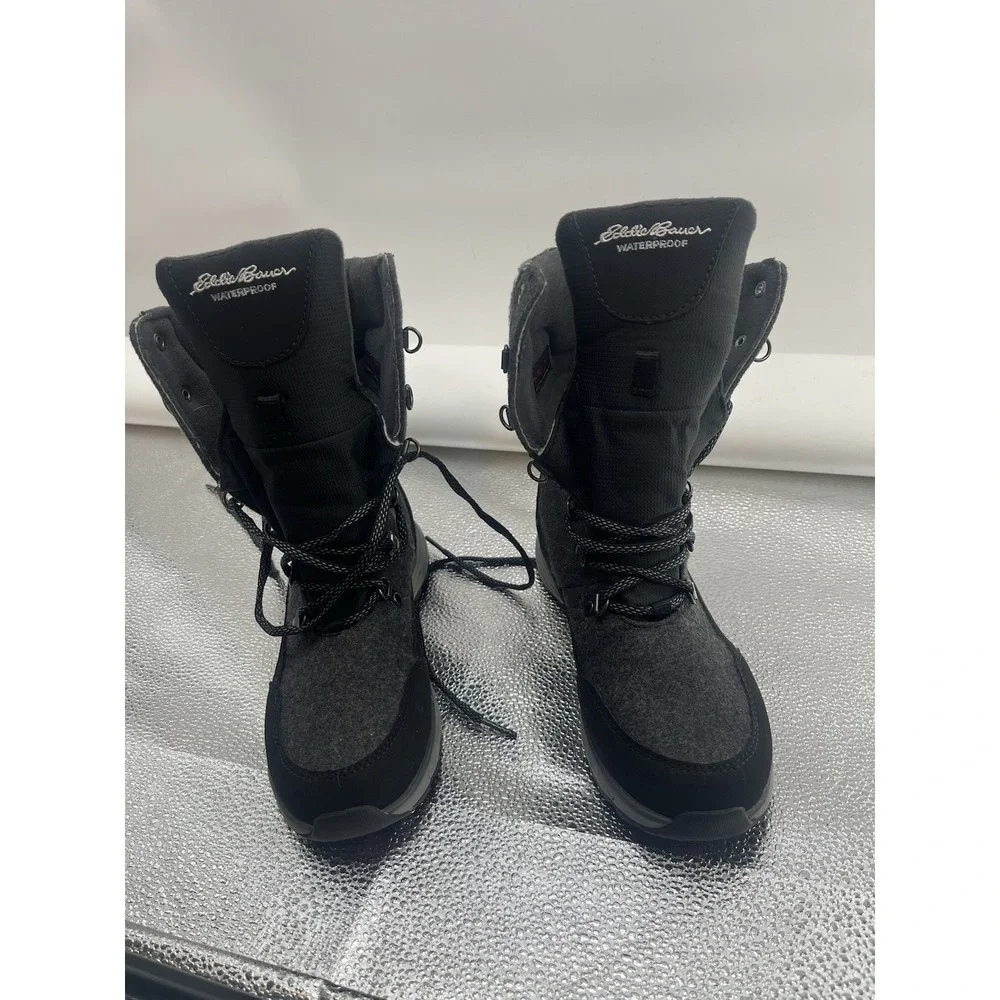 Eddie Bauer Womens Laurel Winter Boots Gray Waterproof Mid Calf Lace Up Knit‎ 10